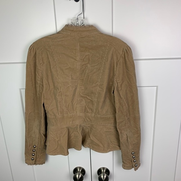 White House Black Market Size 4 Tan Corduroy Military Jacket Silver Button Stret - Picture 5 of 9